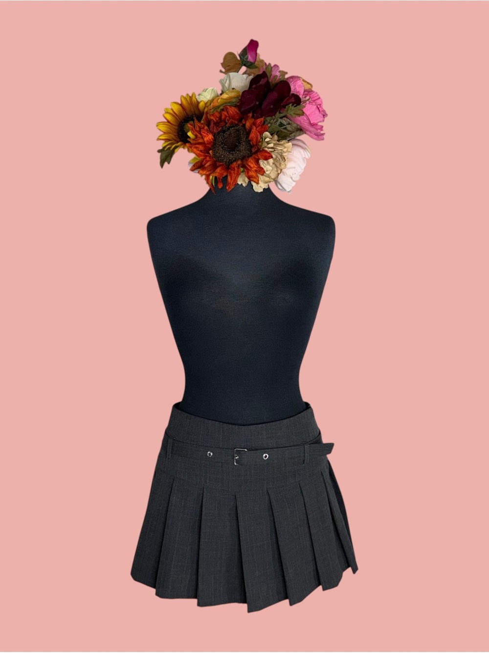 Zara Classic Pleated Mini skort in Charcoal Gray